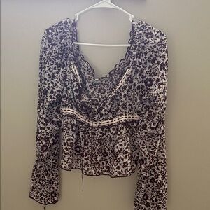 Floral Lace-Trim Long Sleeve Blouse AE